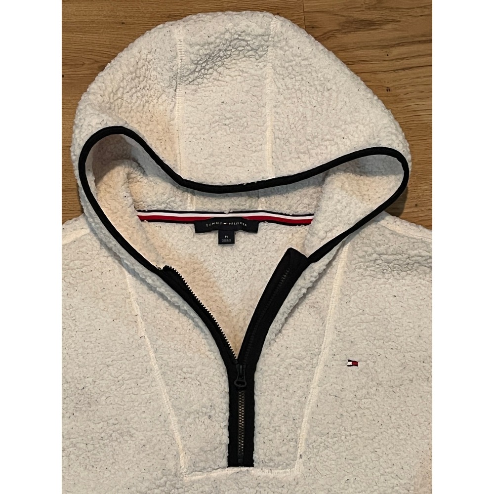 Tommy Hilfiger Qtr Zip Hoodie Womens Medium White Sherpa Fleece Pullover Cozy - Picture 3 of 9